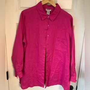 Bridgewater Studio Linen Button Up‎ Womens Long Sleeve Plus Sz 1X Pink Beachy